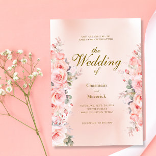 Convites Casamento Rosa-Rosa-Pintado-Floral Elegante
