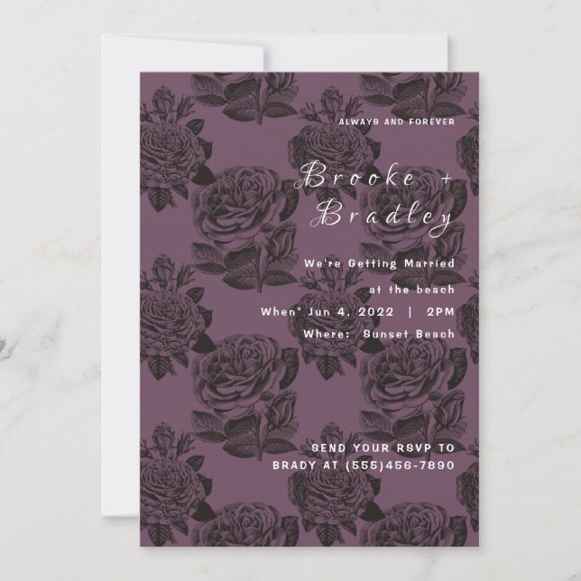 Convites Casamento Rosa Roxo‑Cinza Empoeirado (Frente)