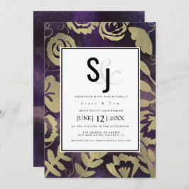 Convites Casamento Rosa Roxo-Dourado do Jardim Floral Botân