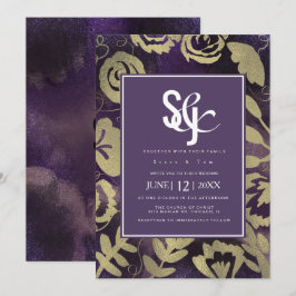 Convites Casamento Rosa Roxo-Dourado do Jardim Floral Botân