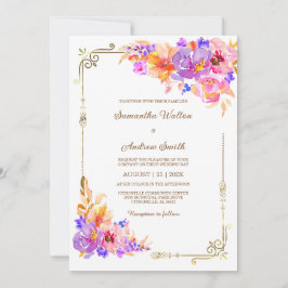 Convites Casamento rosa, roxo e laranja