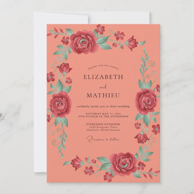 Convites Casamento Rosa Salmão Rosa (Frente)