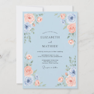 Convites Casamento Rosa Serena Azul Céu