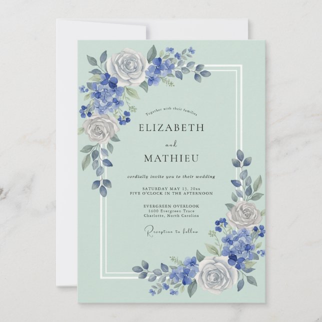 Convites Casamento Rosa Slate Menta (Frente)