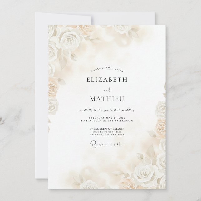 Convites Casamento Rosa Soft Champagne (Frente)