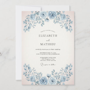 Convites Casamento Rosa Suave Azul Pó