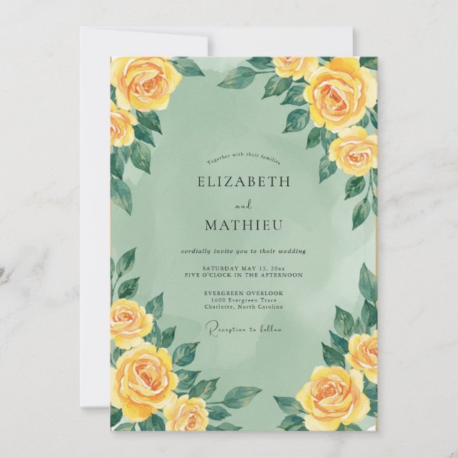 Convites Casamento Rosa Suave Celadon Manteiga (Frente)
