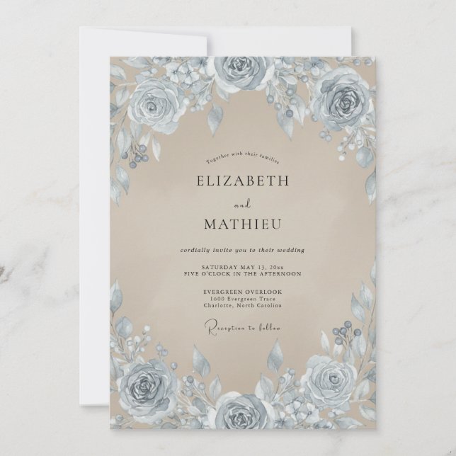 Convites Casamento Rosa Taupe Aço (Frente)