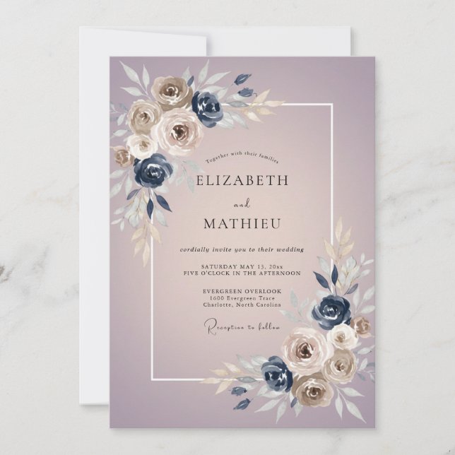 Convites Casamento Rosa Taupe Malva (Frente)