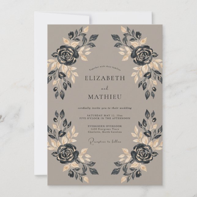 Convites Casamento Rosa Taupe Meia-Noite (Frente)