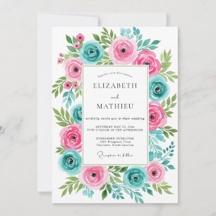 Convites Casamento Rosa Turquesa Vibrante de Primavera