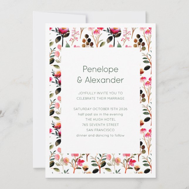 Convites Casamento Rosa Verde Boho Floral Jardim Primavera  (Frente)