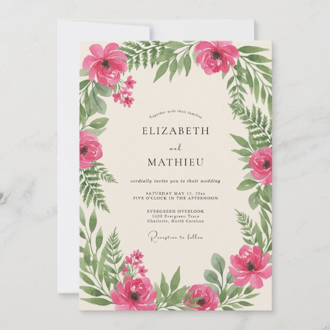 Convites Casamento Rosa Verdejante de Primavera (Frente)