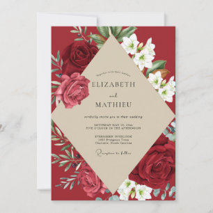 Convites Casamento Rosa Vermelha Carmesim