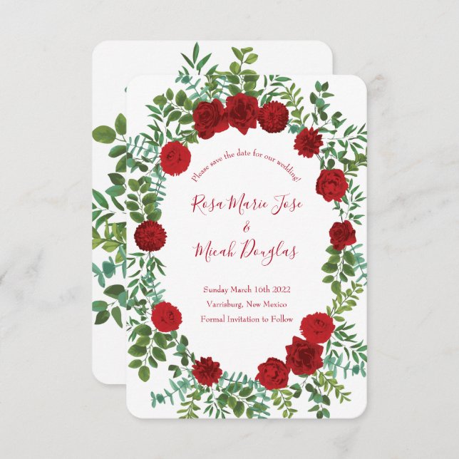 Convites Casamento Rosa Vermelha Elegante Clássico (Frente/Verso)