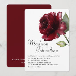 Convites Casamento Rosa Vermelho Burgundy Aquarela Mínima