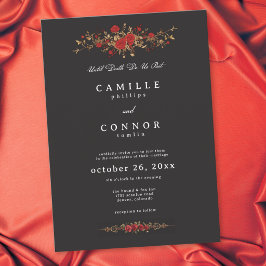 Convites Casamento Rosa Vermelho Gótico Até que a Morte Nos