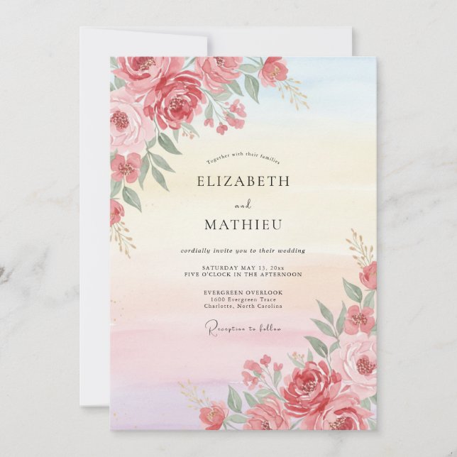Convites Casamento Rosa Vibrante Coral (Frente)