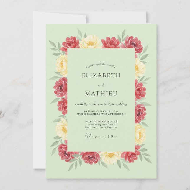 Convites Casamento Rosa Vibrante Verde Menta (Frente)