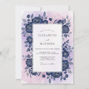 Convites Casamento Rosa Violeta Cobalto