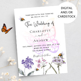 Convites Casamento rosa violeta com flores silvestres borbo