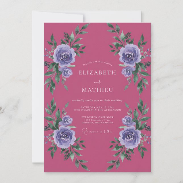 Convites Casamento Rosa Violeta Magenta (Frente)