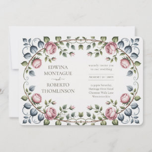 Convites Casamento Rosa Vitoriana Horizontal Heritage