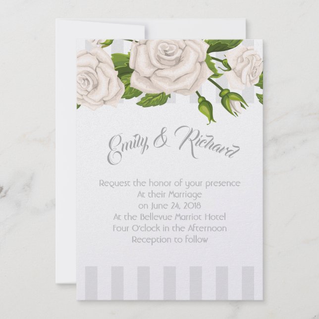 Convites Casamento Rosas Brancas em Stripes Invitati (Frente)