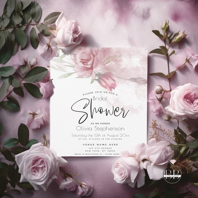 Convites Casamento | Rosas rosadas rosadas poeirentas com a (Romantic watercolor cottage roses in dusty pink for that perfect garden shower.)