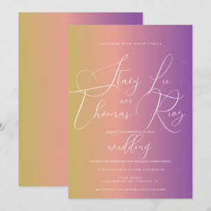 Convites Casamento Roscrito Roxo Ombre Moderno e Ousado  