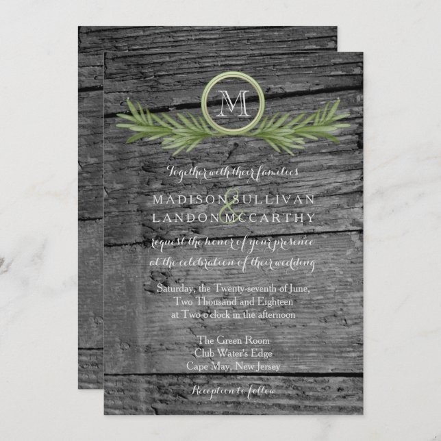 Convites Casamento Rosemary e Rustic Wood (Frente/Verso)