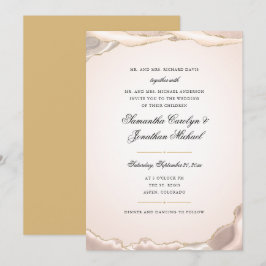 Convites Casamento Roteiro Brilho Ouro Ágata Rosa