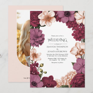Convites Casamento Rouge Garnet, Rosette Mauve & Peach Silk