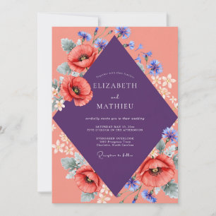 Convites Casamento Roxo Amarelo-Pêssego