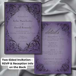 Convites Casamento Roxo Até a Morte Vintage Morcego Duas Fa