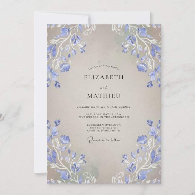 Convites Casamento Roxo Azul Bege (Frente)