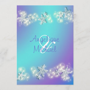 Convites Casamento roxo azul da estrela do mar da praia