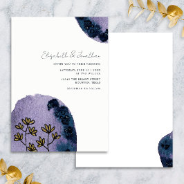 Convites Casamento Roxo Azul Naval Aquarela Floral Única