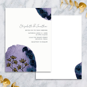 Convites Casamento Roxo Azul Naval Aquarela Floral Única