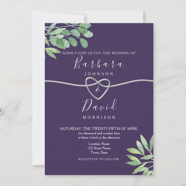 Convites Casamento Roxo Botânico (Frente)