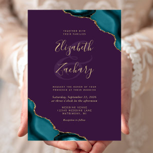 Convites Casamento Roxo Cantos de Ágata Azul Turquesa Doura