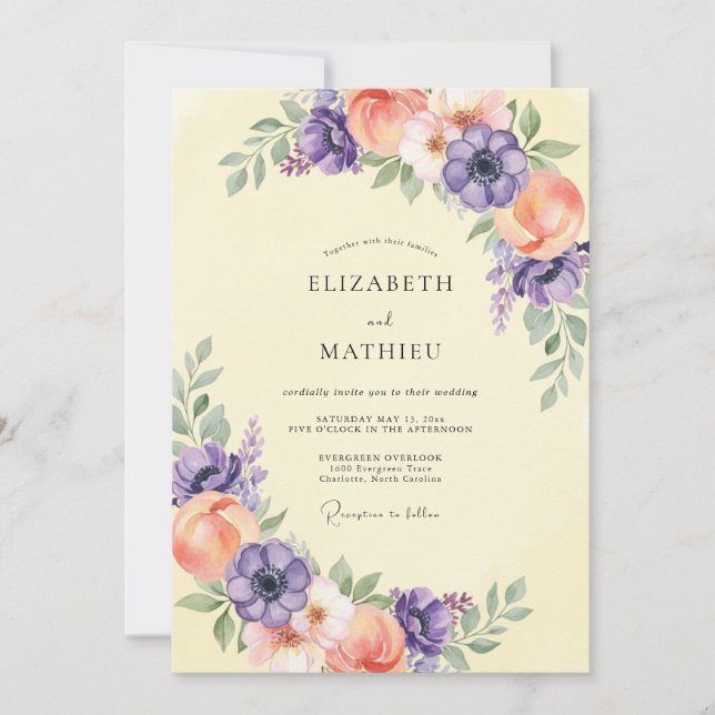 Convites Casamento roxo celestial na primavera (Frente)
