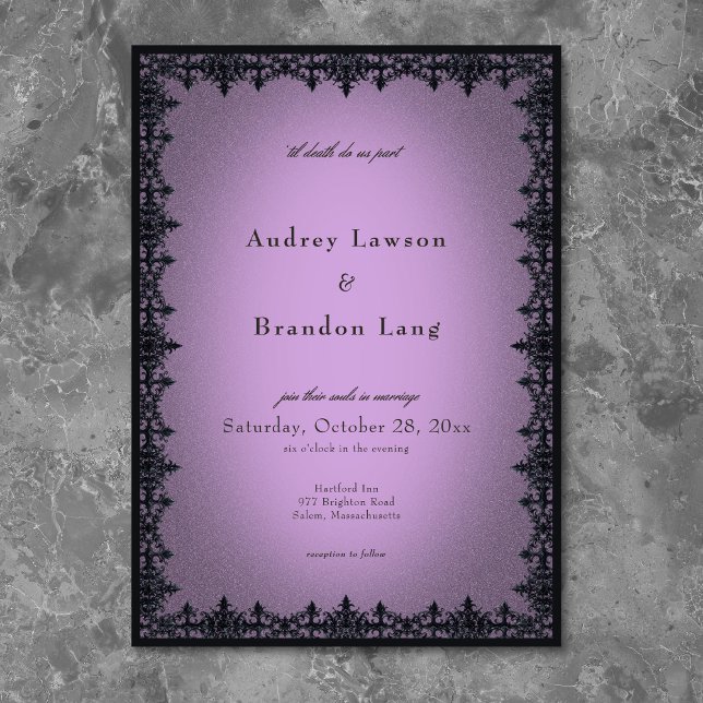 Convites Casamento Roxo com Fronteira de Ferro Gótico Vitor (Victorian Gothic Iron Border Purple Wedding Invitation)
