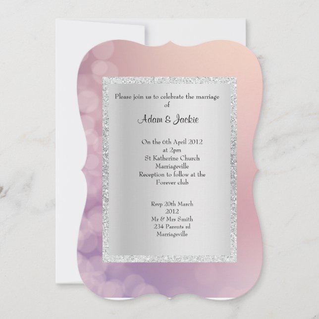 Convites Casamento roxo, cor-de-rosa, ELEGANTE (Frente)