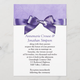 Convites Casamento roxo da fita do cetim