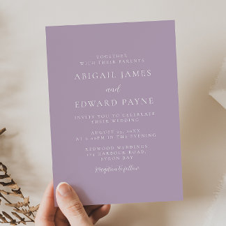 Convites Casamento Roxo da Lavanda Simples Moderna