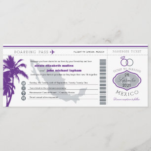 Convites Casamento roxo da passagem de embarque de México