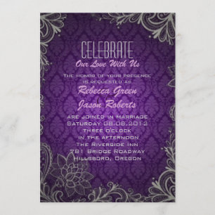Convites casamento roxo damasco moderno e elegante