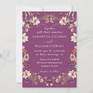 Convites Casamento Roxo de Berry Rústico de Flor Selvagem E