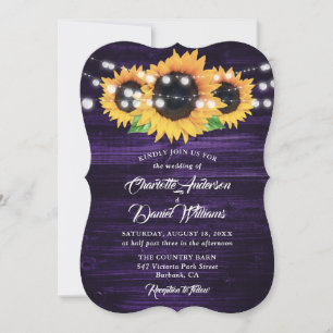 Convites Casamento Roxo de Madeira e Girassol